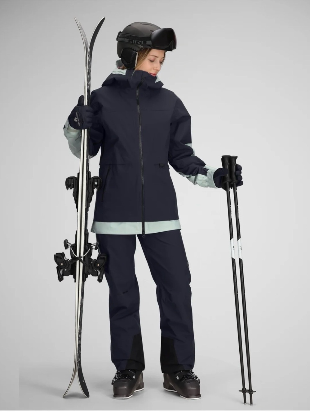 Obermeyer Women's Ski Jacket and Bibs in Black with Mint Accents - Worn Once